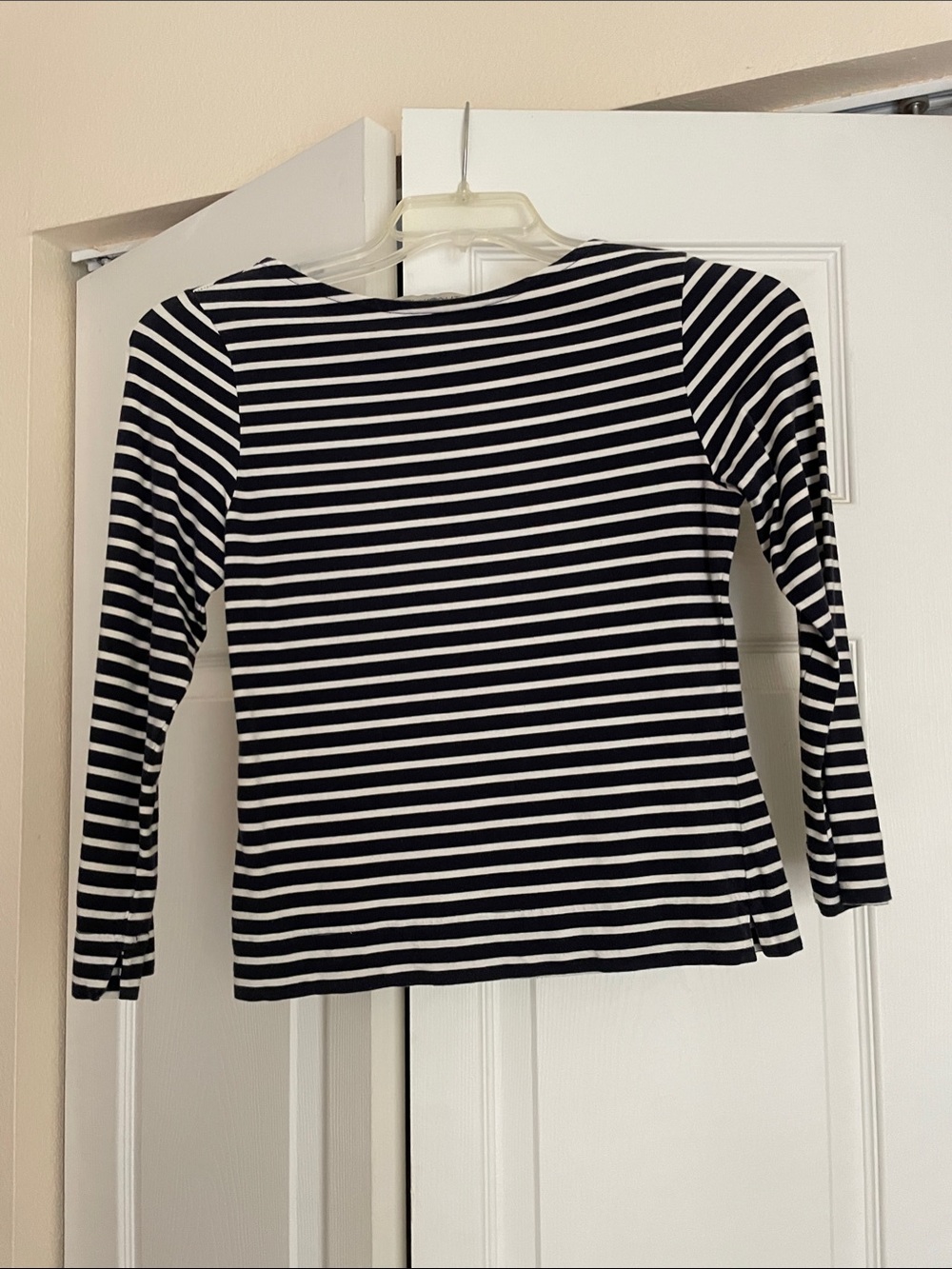 Striped Blue & White Long Sleeve Boatneck Top